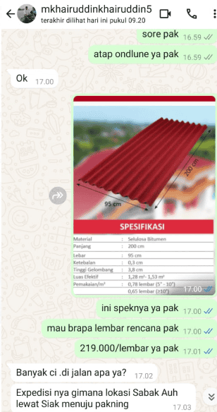 TESTIMONI ONDULINE 1 Toko Bangunan Bintang Anugrah Pekanbaru