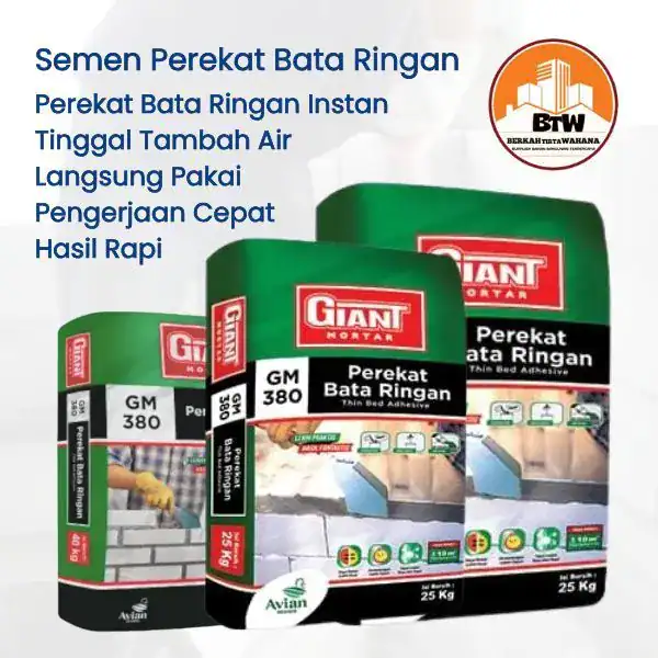 GIANT MORTAR 380 Toko Bangunan Bintang Anugrah Pekanbaru PT Berkah Tirta Wahana Toko Bangunan Murah Pekanbaru Supplier Giant Mortar 380 Pekanbaru Jual Semen Giant Mortar Murah Pekanbaru Distributor Semen Instant Perekat Bata Pekanbaru Grosir Mortar Perekat Bata Ringan Pekanbaru Semen Mortar Murah Pekanbaru Agen Semen Pekanbaru
